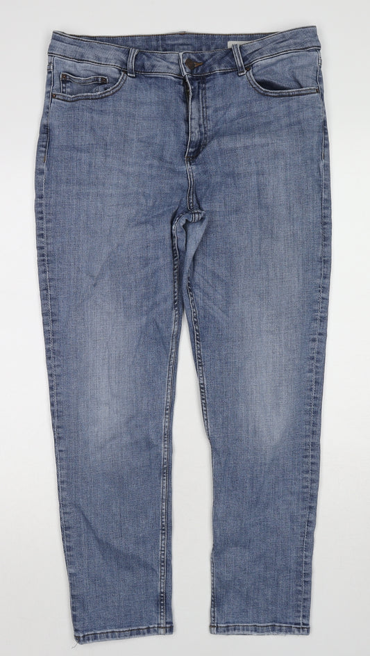 Marks and Spencer Womens Blue Cotton Straight Jeans Size 14 L28 in Regular Zip