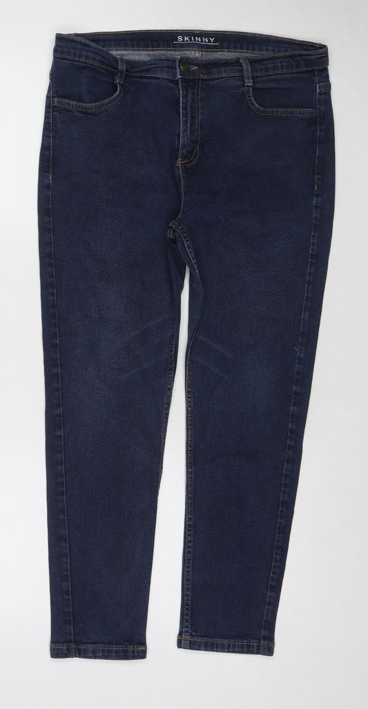 Marks and Spencer Womens Blue Cotton Skinny Jeans Size 14 L25 in Regular Zip