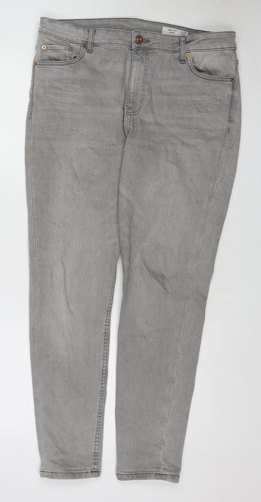 Marks and Spencer Womens Grey Cotton Skinny Jeans Size 16 L27 in Regular Zip