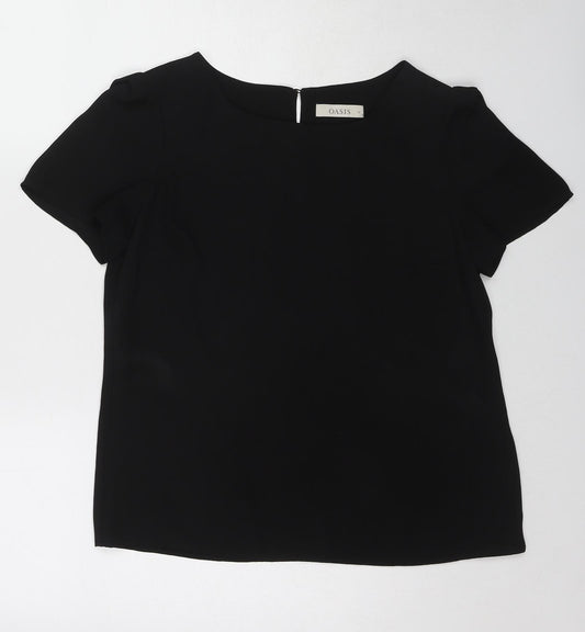 Oasis Womens Black Polyester Basic Blouse Size 12 Boat Neck