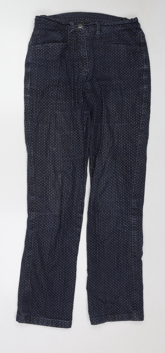 Cotton Traders Womens Blue Polka Dot Cotton Straight Jeans Size 10 L27 in Regular Zip