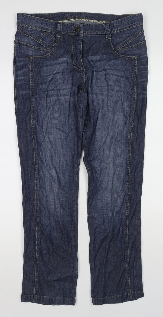 Olsen Womens Blue Cotton Straight Jeans Size 14 L28 in Regular Zip