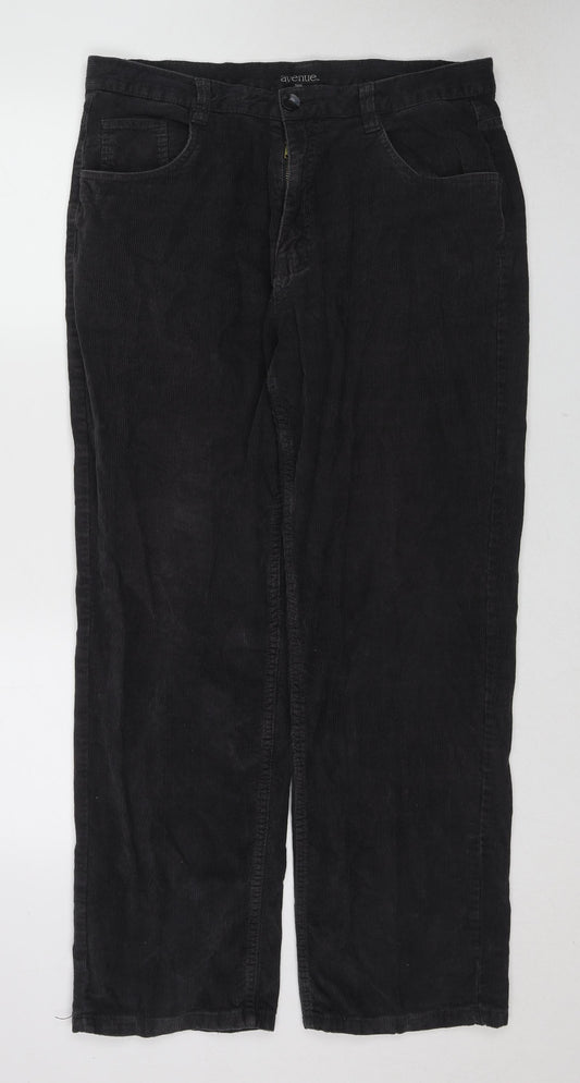 Avenue Mens Black Cotton Trousers Size 38 in L30 in Regular Zip