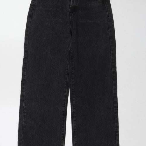 Princess Polly Womens Black Cotton Wide-Leg Jeans Size 6 L23 in Regular Zip - Frayed Hem