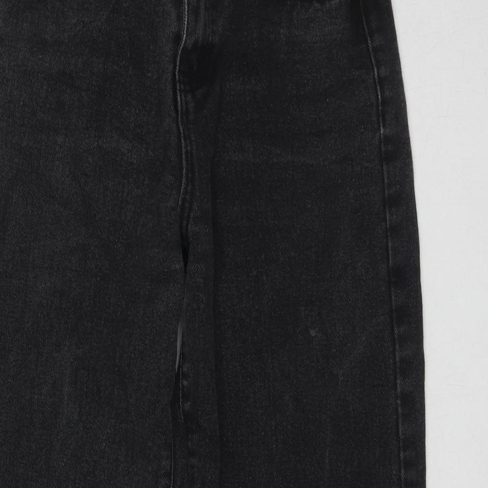 Princess Polly Womens Black Cotton Wide-Leg Jeans Size 6 L23 in Regular Zip - Frayed Hem