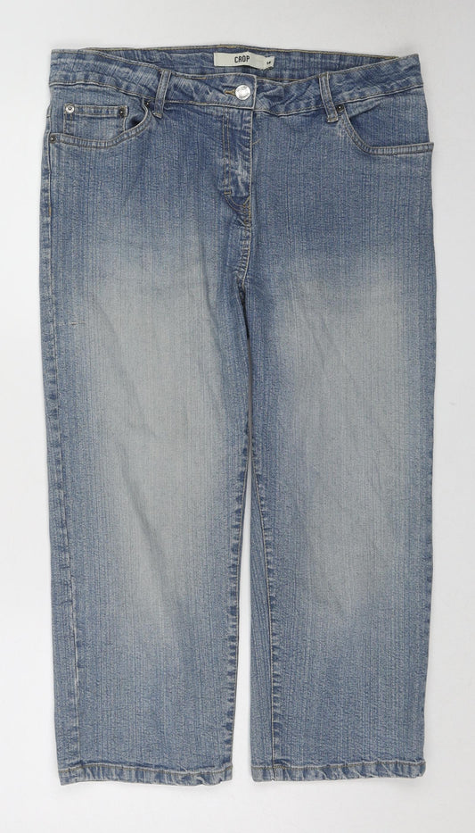 Crop Womens Blue Cotton Cropped Jeans Size 14 L21 in Regular Zip