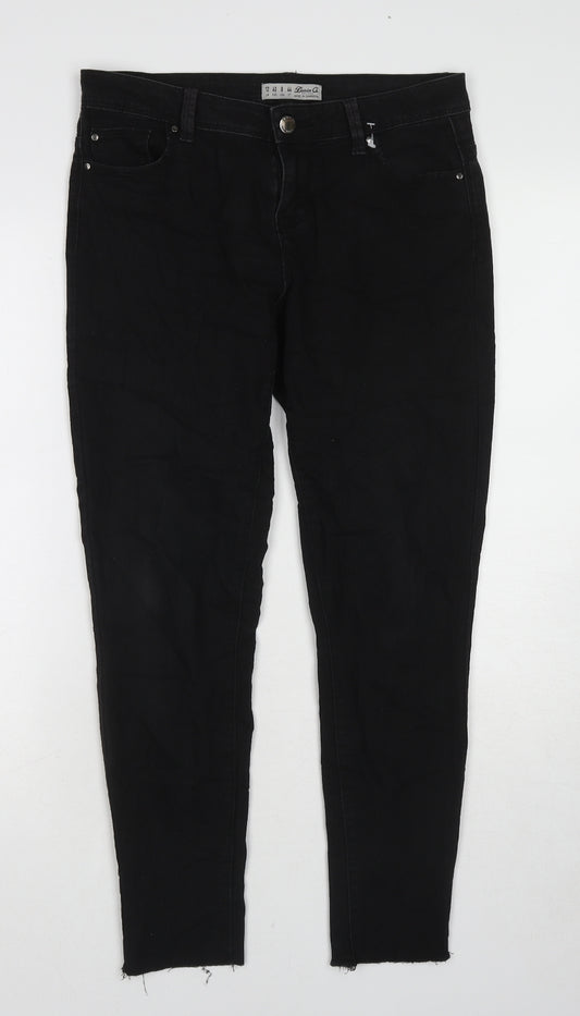 Denim & Co. Womens Black Cotton Skinny Jeans Size 12 L25 in Regular Zip - Frayed Hem