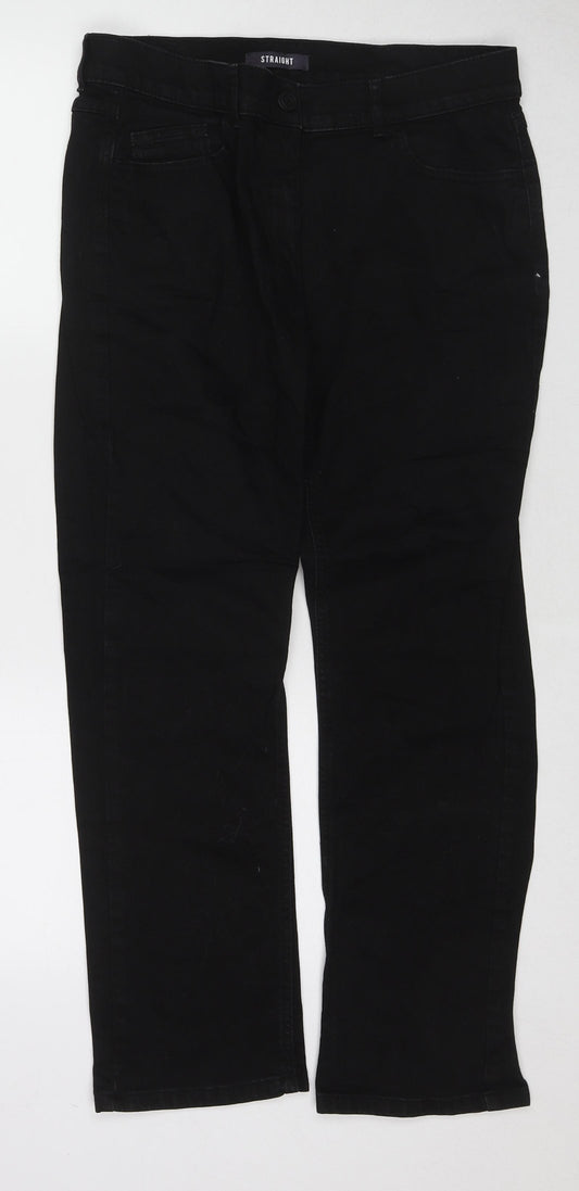 Marks and Spencer Womens Black Cotton Straight Jeans Size 14 L26 in Regular Zip