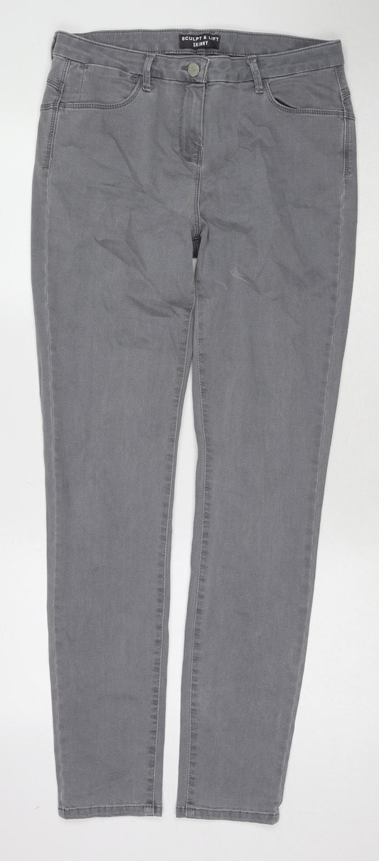 Marks and Spencer Womens Grey Cotton Skinny Jeans Size 14 L31 in Regular Zip