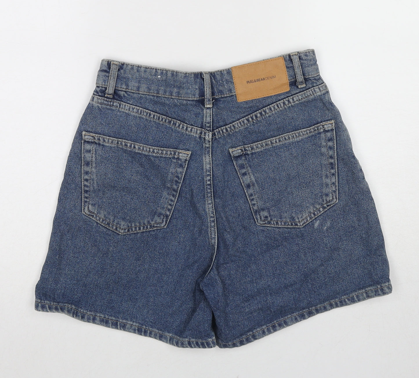 Pull&Bear Womens Blue Cotton Mom Shorts Size 12 L3 in Regular Zip