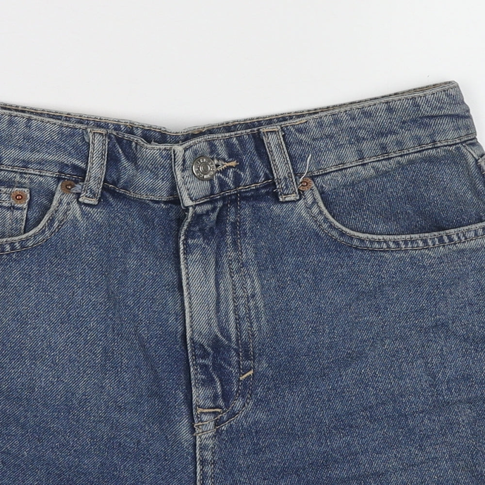 Pull&Bear Womens Blue Cotton Mom Shorts Size 12 L3 in Regular Zip