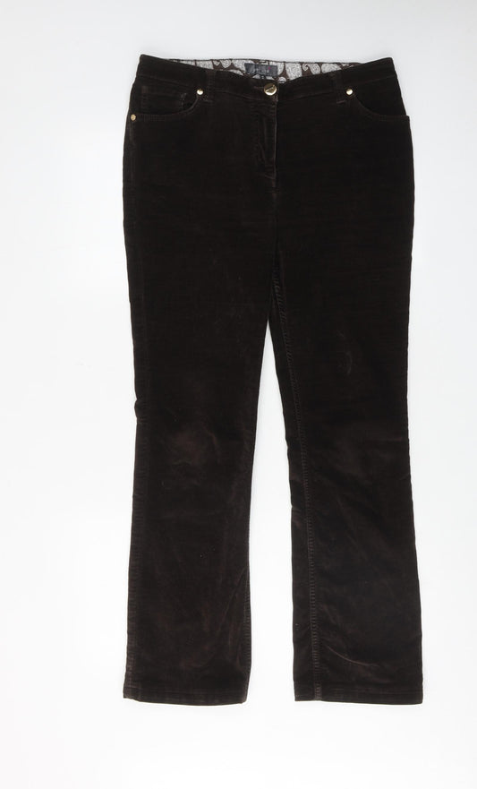 Per Una Womens Brown Cotton Trousers Size 14 L28 in Regular Zip