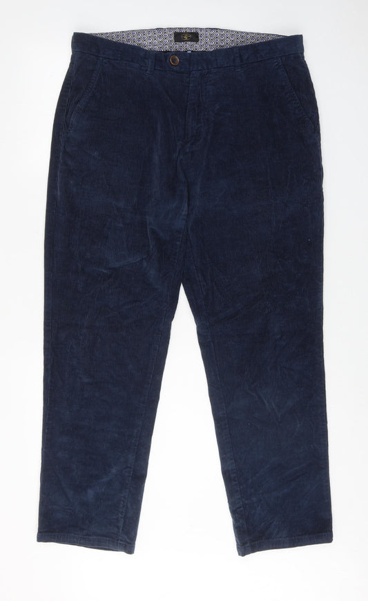 Austin Reed Mens Blue Cotton Chino Trousers Size 36 in L29 in Regular Zip