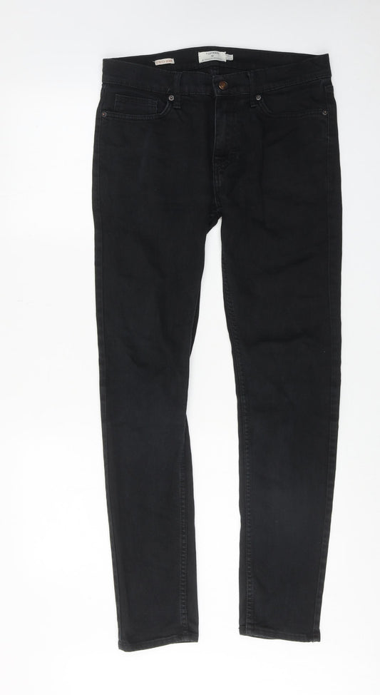Topman Mens Black Cotton Skinny Jeans Size 32 in L30 in Regular Zip