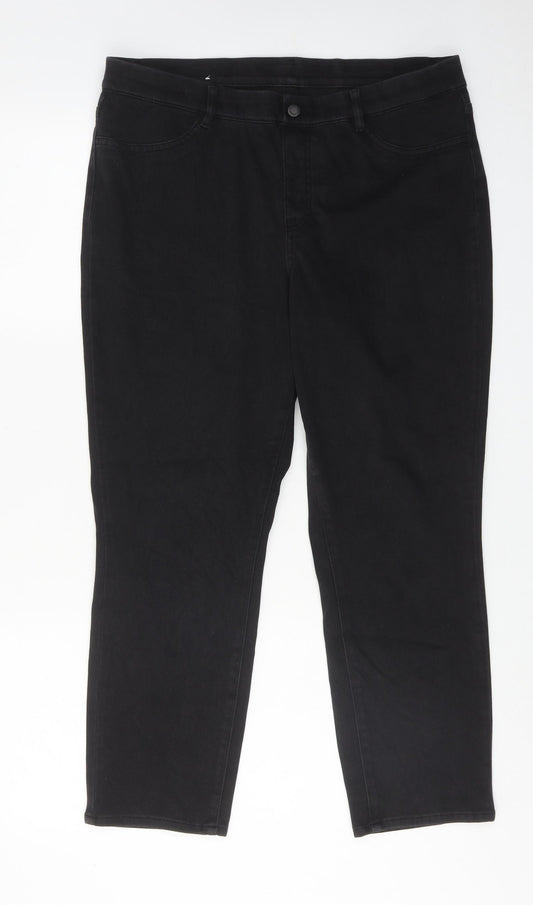 Uniqlo Womens Black Cotton Straight Jeans Size 32 in L25 in Regular Button