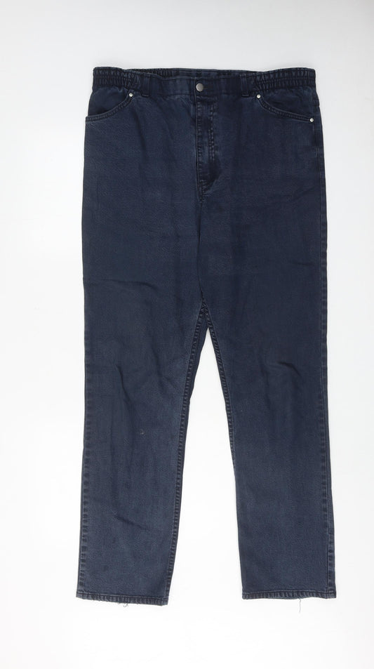 Marks and Spencer Womens Blue Cotton Straight Jeans Size 16 L31 in Regular Zip