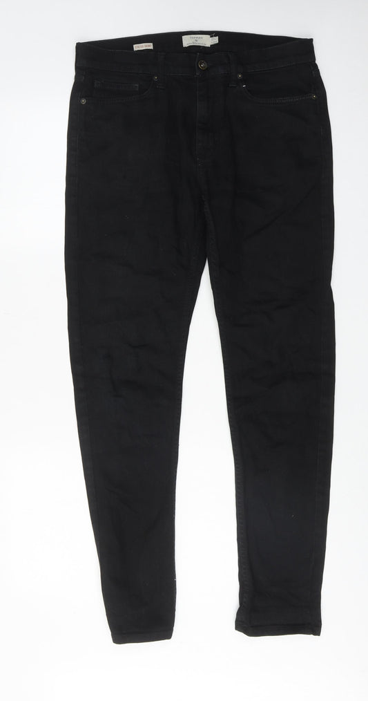 Topman Mens Black Cotton Skinny Jeans Size 32 in L31 in Regular Zip