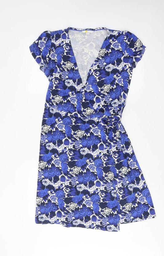 Boden Womens Blue Floral Viscose A-Line Size 12 V-Neck Pullover
