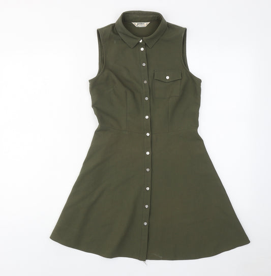 Miss Selfridge Womens Green Polyester Shirt Dress Size 8 Collared Button
