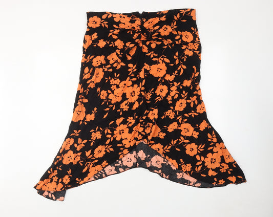 ASOS Womens Orange Floral Viscose Swing Skirt Size 16 Zip
