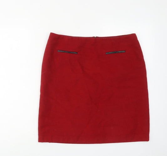Marks and Spencer Womens Red Polyester A-Line Skirt Size 14 Zip