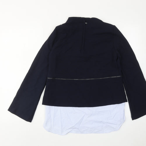 Zara Womens Blue Colourblock Cotton Pullover Sweatshirt Size S Zip