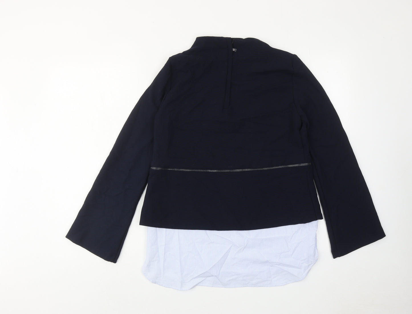 Zara Womens Blue Colourblock Cotton Pullover Sweatshirt Size S Zip