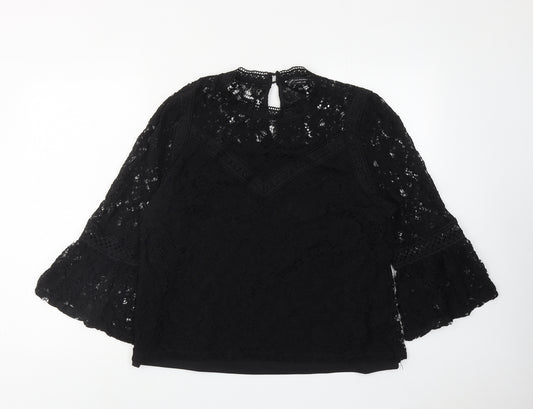 Dorothy Perkins Womens Black Nylon Basic Blouse Size 16 Round Neck