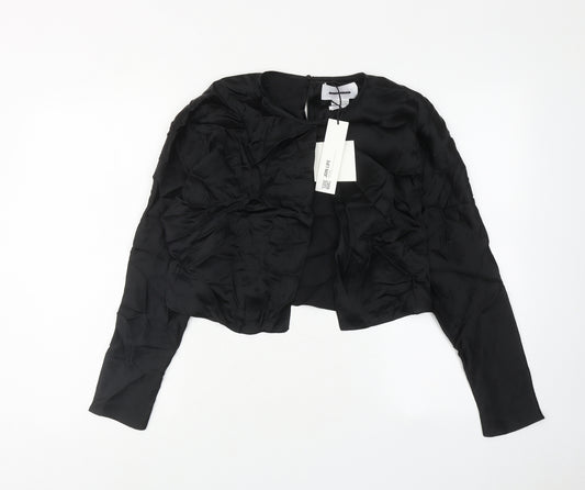 Zara Womens Black Viscose Cropped Blouse Size XS Round Neck - Open Front