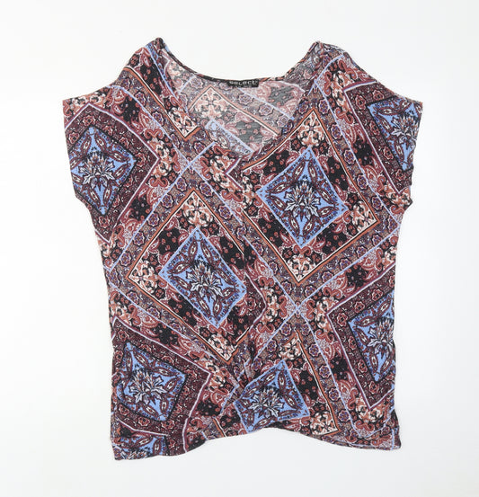 Select Womens Multicoloured Paisley Viscose Basic T-Shirt Size 14 Scoop Neck