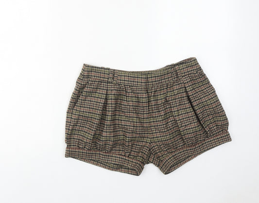Topshop Womens Brown Houndstooth Wool Chino Shorts Size 10 L4 in Regular Zip