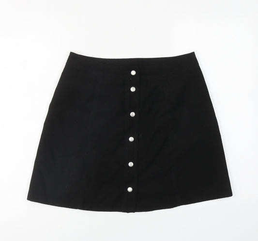 H&M Womens Black Polyester A-Line Skirt Size 10 Button