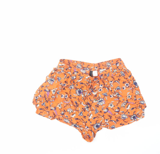 H&M Womens Orange Floral Viscose Bermuda Shorts Size 10 Regular Drawstring