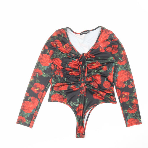 PRETTYLITTLETHING Womens Red Floral Polyester Bodysuit One-Piece Size 12 Snap