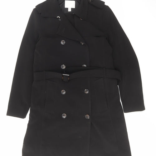 H&M Womens Black Overcoat Coat Size 10 Button