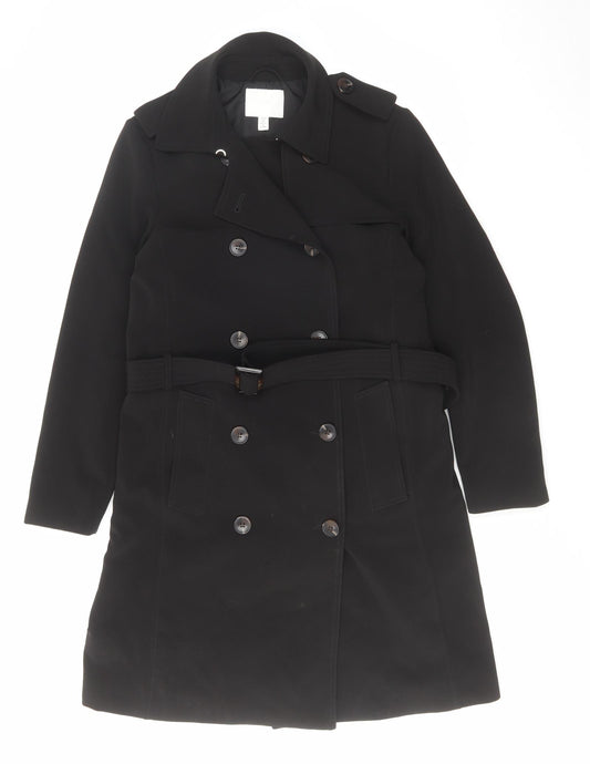 H&M Womens Black Overcoat Coat Size 10 Button
