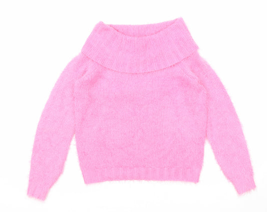 Marble Womens Pink Roll Neck Acrylic Pullover Jumper Size S