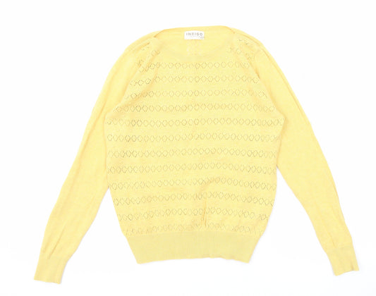 Marks and Spencer Womens Yellow Round Neck Cotton Pullover Jumper Size 10