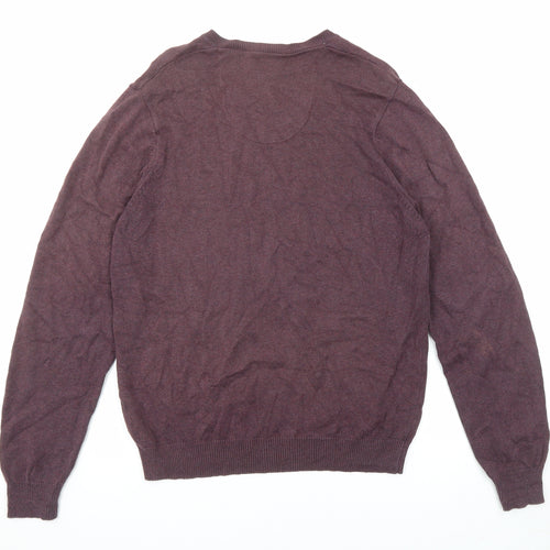 Marks and Spencer Mens Purple V-Neck Cotton Pullover Jumper Size M Long Sleeve
