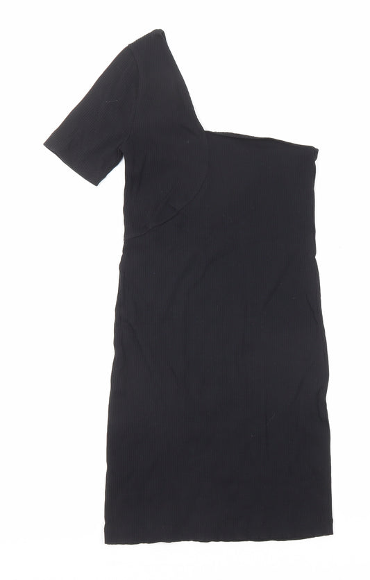 Zara Womens Black Polyamide Shift Size M One Shoulder Pullover - Asymmetric Neckline
