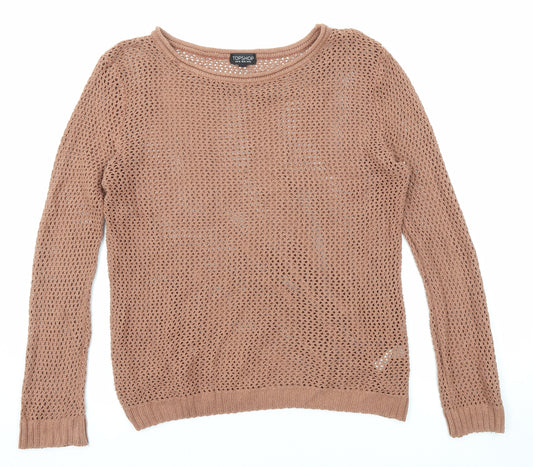 Topshop Womens Brown Boat Neck Cotton Pullover Jumper Size 14