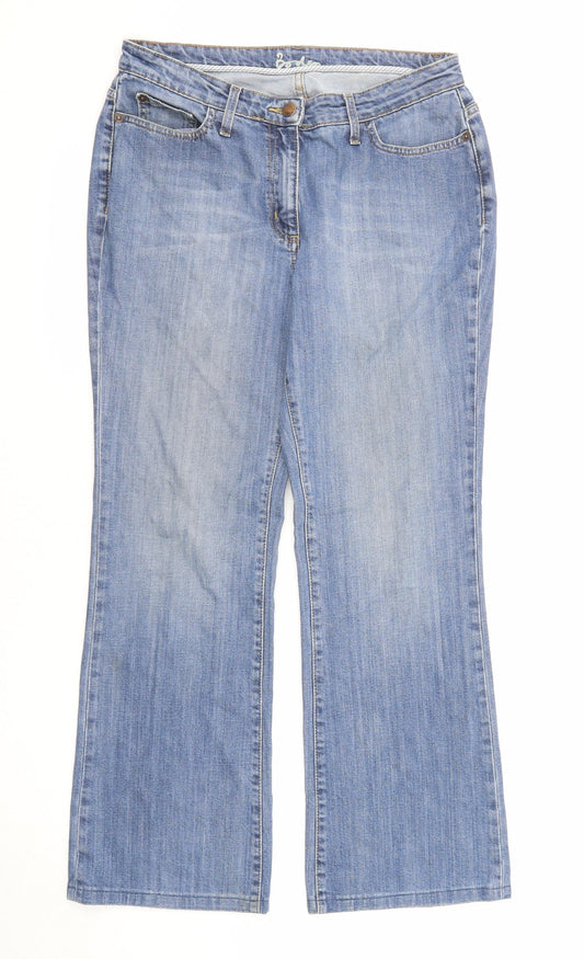 Boden Womens Blue Cotton Bootcut Jeans Size 14 L27 in Regular Zip