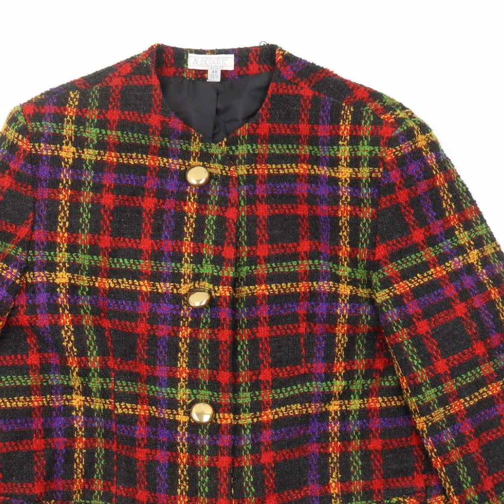 Aubergine Womens Multicoloured Plaid Overcoat Coat Size 14 Button