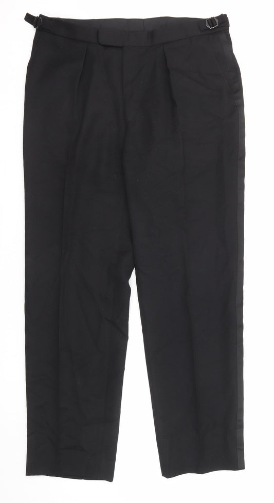 Magee Mens Black Wool Dress Pants Trousers Size 34 in L31 in Regular Zip - Taped sides