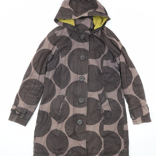 Boden Womens Brown Geometric Overcoat Coat Size 12 Zip