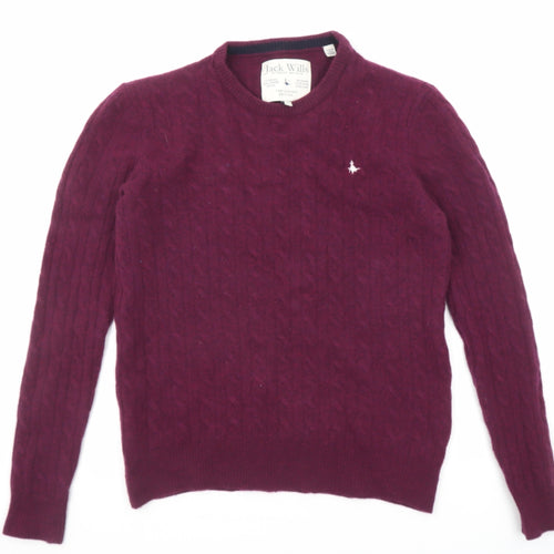 Jack Wills Mens Purple Round Neck Wool Pullover Jumper Size M Long Sleeve