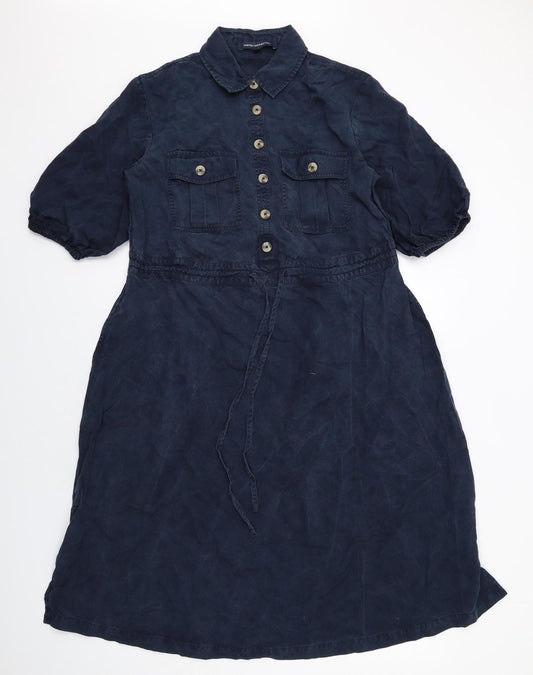 French Connection Womens Blue Lyocell A-Line Size M Collared Button