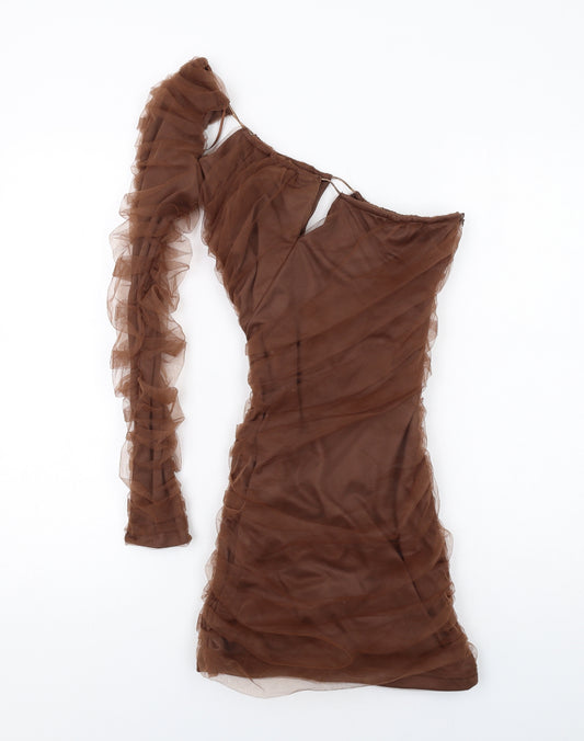 Zara Womens Brown Polyester Mini Size XS One Shoulder Zip