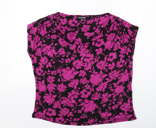 Debenhams Womens Black Floral Viscose Basic T-Shirt Size 20 Cowl Neck