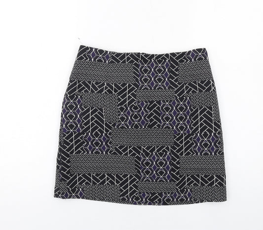 New Look Womens Black Geometric Polyester A-Line Skirt Size 8 Zip